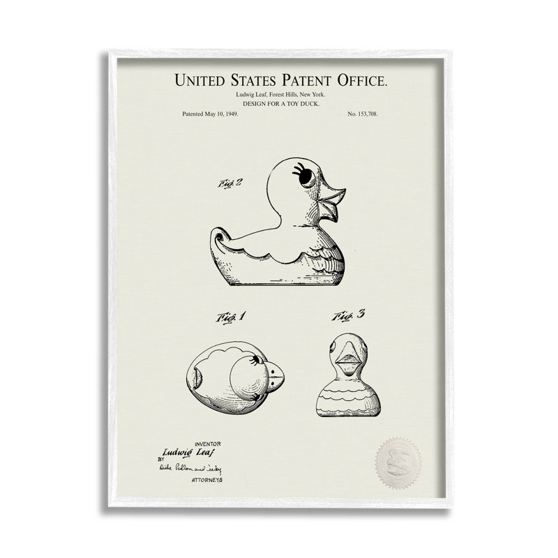 Art de giclée encadrée de jouet rétro de canard blanc par Karl Hronek, H 14 po x l 11 po x P 1,5 po