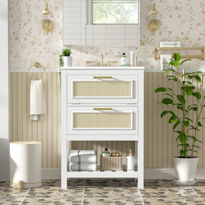 24" Bathroom Vanity with Integrated Ceramic Sink, Bathroom Cabinet with 1 Deep Drawer, 1 Tip-Out Drawer, Single Sink Bathroom Vanity for Small and Medium Restroom