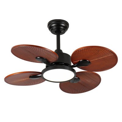 Ceiling Fan With Light, 5 Solid Wood Blades, Dc Motor, App & Remote Control, Dimmable Full-Spectrum Led, Reversible Airflow, Works On Sloped Ceilings