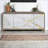 Console Cabinet White Marble Paint Oak &amp; Champagne Finish | 4 Compartments | Contemporary | Synthetic Wood