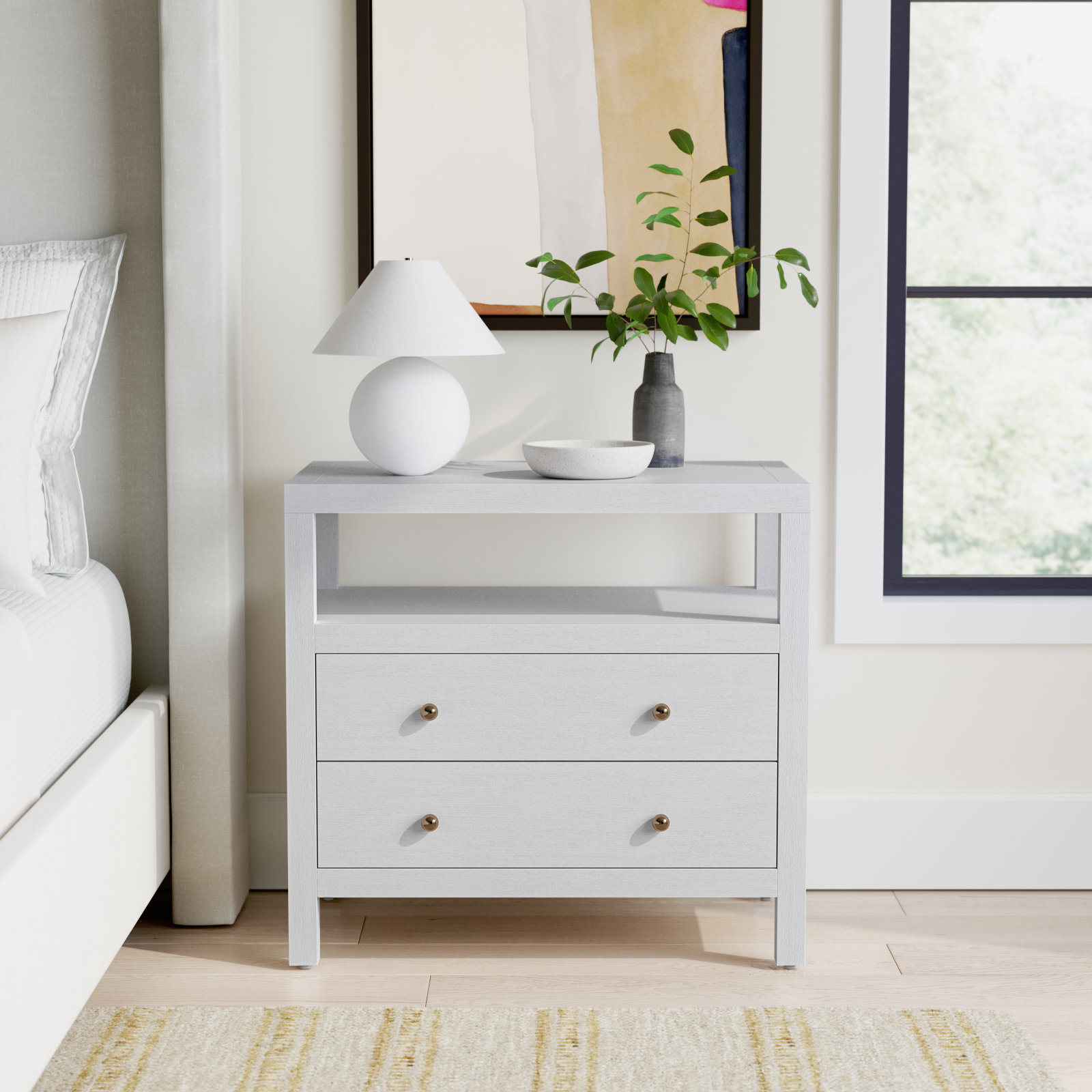 Celine 28" 2-Drawer Nightstand, Textured White