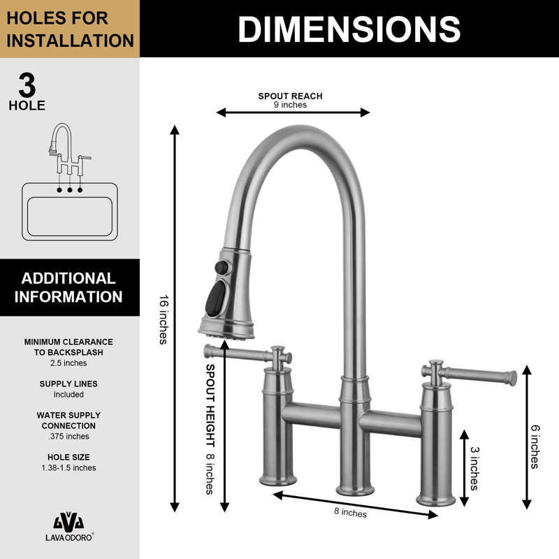 Pull Down Bridge Faucet With Accessories, Brushed Nickel