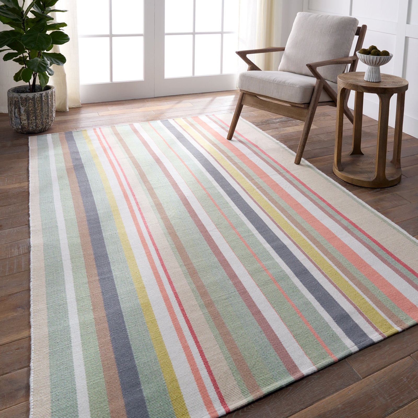 Godina Blue Red Hand-Woven Striped Rug, Runner 3' x 8'
