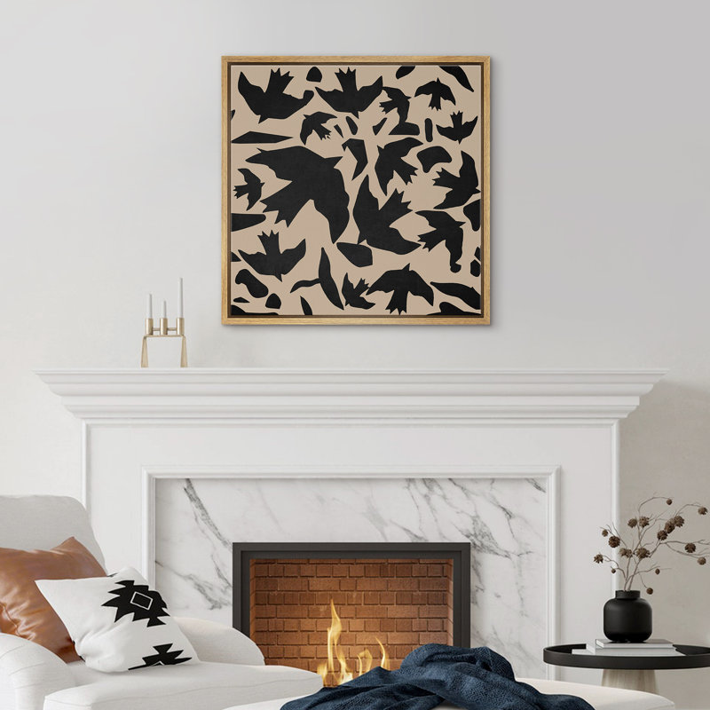 Black Tan Birds, Natural Floater Frame, 24" H x 24" W