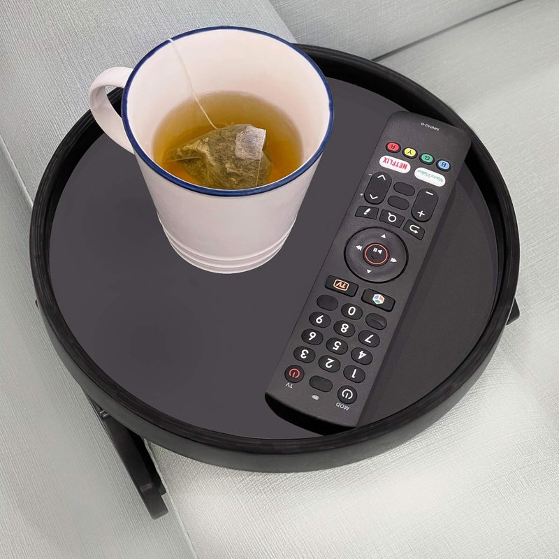 Table à pince avec accoudoirs pour canapé - plateau de canapé antidérapant pour boissons, collations, télécommande, manettes de jeu, table de fauteuil réglable pour le salon, la chambre à coucher, le dortoir - s'adapte à la plupart des accoudoirs