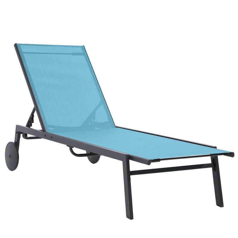 Chaise longue inclinable longue 65,3 po avec table, Bleu