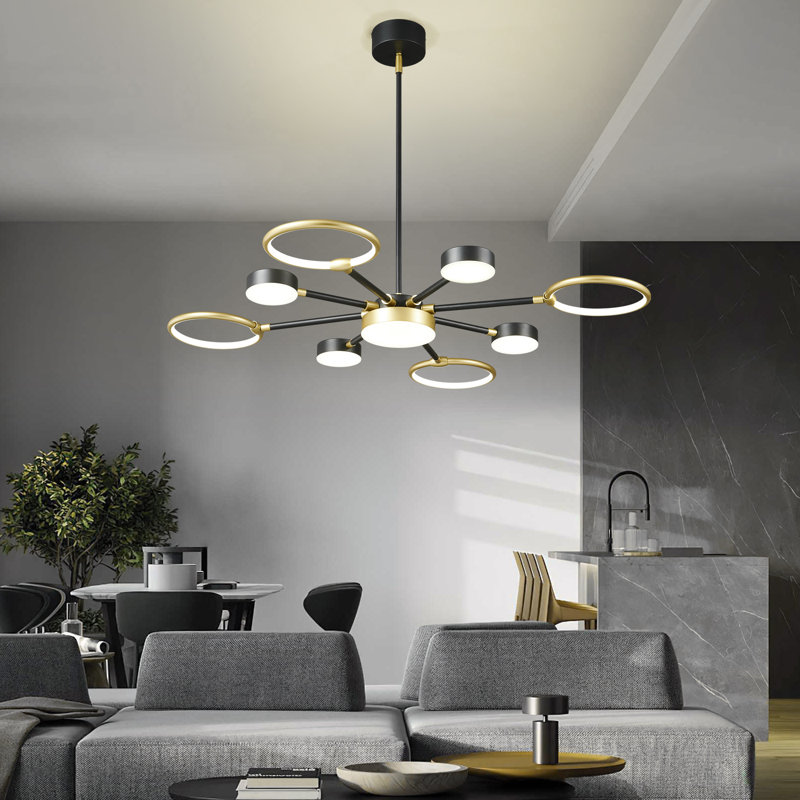 Modern Led Industria Chandeliers Round Pendant Light Farmhouse Sputnik Chandelier Mid Century Ceiling Light Fixtures For Dining Room Bedroom Living Room Kitchen Hallway Foyer（1 Pack）