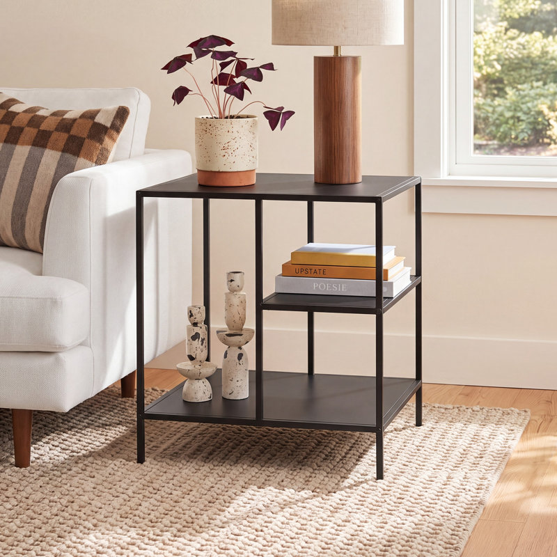 Level Steel Top End Table, Blackened Bronze