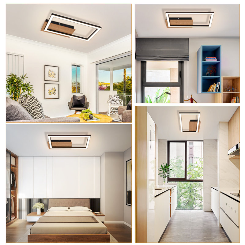 Metro Lane 1 -Light LED Ceiling Light - Wood 3000K Warm White Bedroom Lamp
