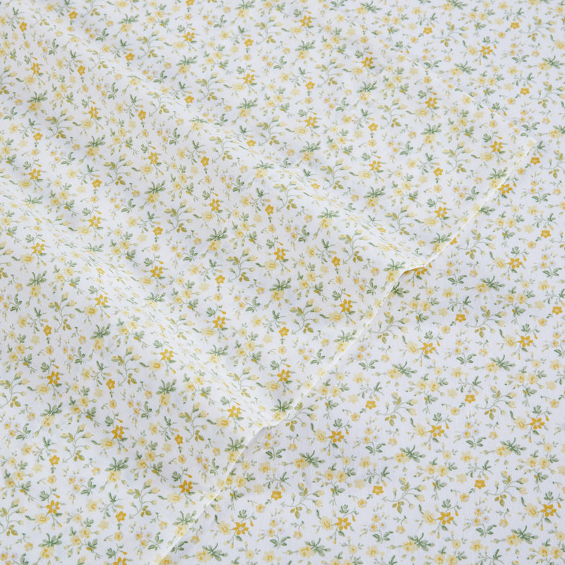 Twin White Cotton Percale Printed Sheet Set