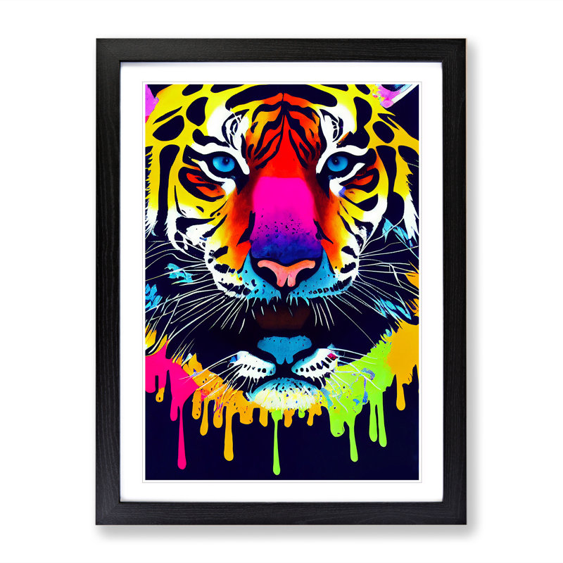 Tiger Splash No.5 Abstract - Single Picture Frame Painting, Black Framed, 64cm H x 46cm W x 2cm D