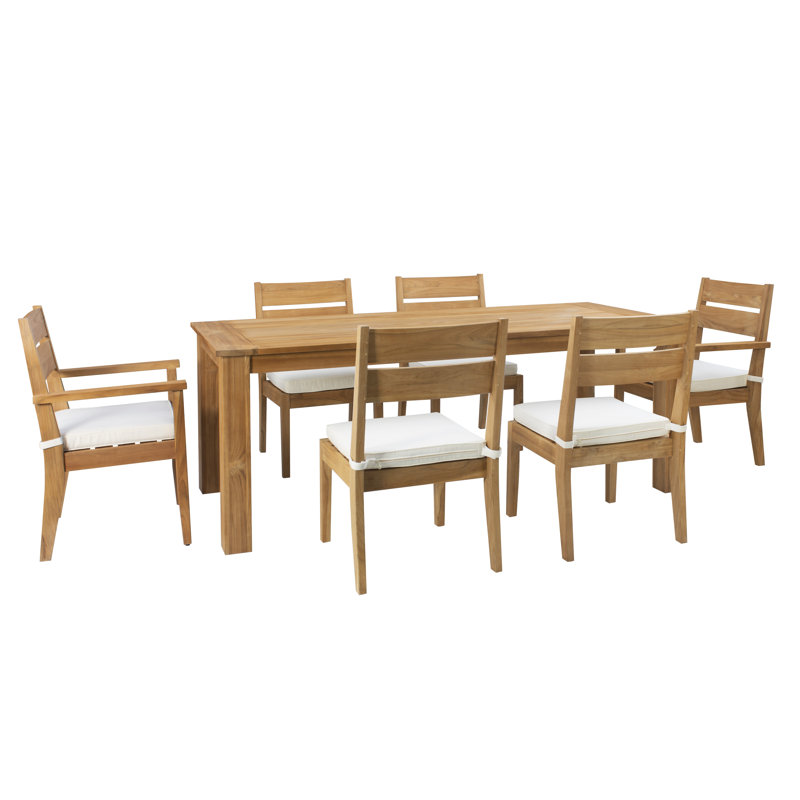 Carenen 6 - Person Rectangular Teak Outdoor Dining Set with Cushions