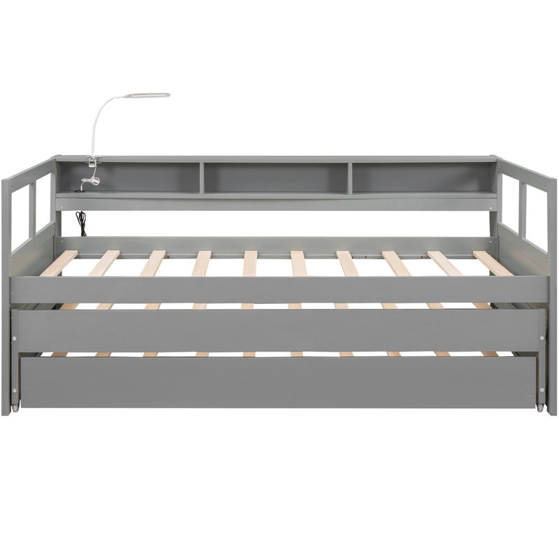 Lit de jour simple TG avec 2 lits gigognes et 3 - Gris, chargement, précieux lits gris, rangement, avantage, Gris