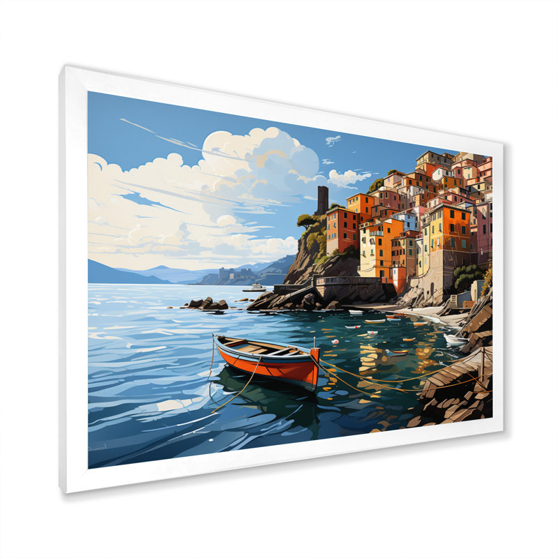 «Beige Italy Cinque Terre I» sur toile, Cadre simple blanc, H 30 po x l 40 po x P 1,5 po