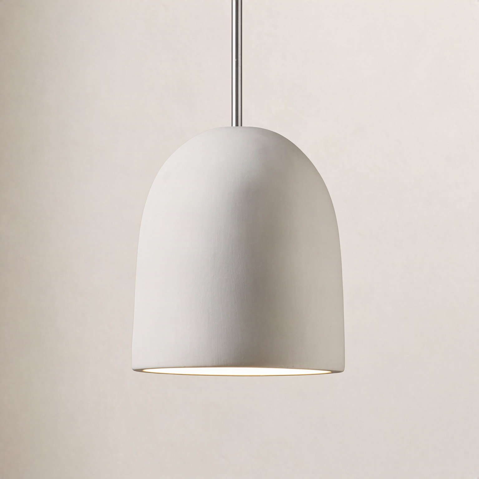 Joya Single Light Ceramic Dimmable Pendant, Bisque, Polished Chrome