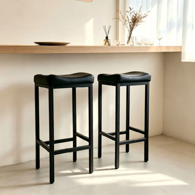 25.5-inch Bar Stool Set (2-Piece), with soft leather cushions, easy to clean, 300-pound weight capacity, suitable for bars, cafes, and homes
