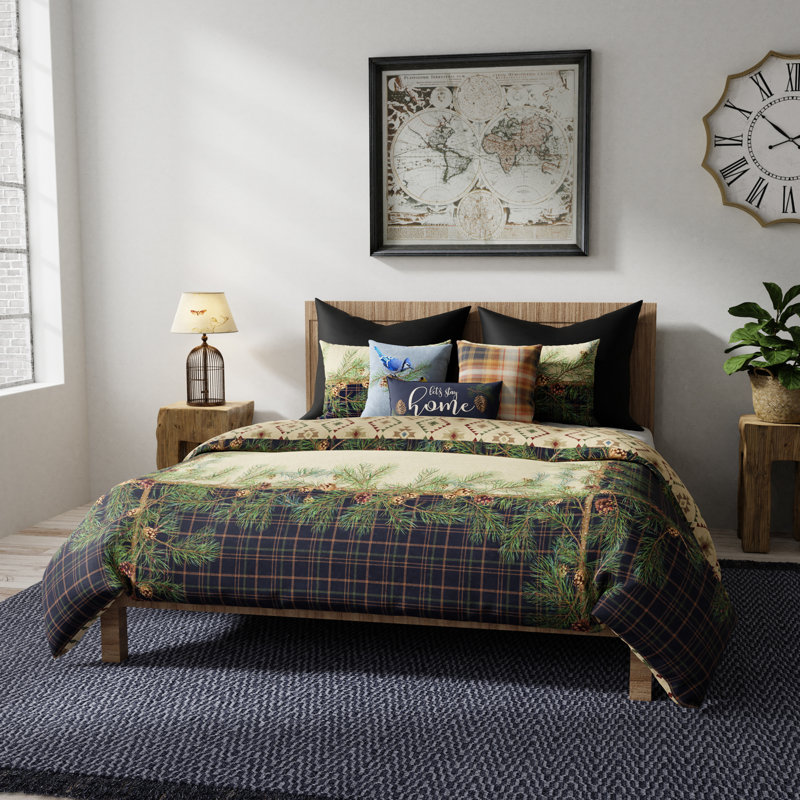Pine Boughs Polyester Channel Comforter, Queen Comforter + 2 Shams