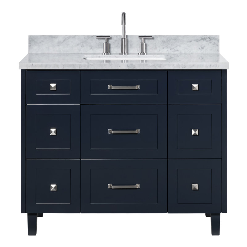 Ariel Monroe 43 Inch Single Rectangular Sink Bathroom Vanity With Italian Carrara Marble Countertop, Gray