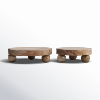 Round Wood Set Of 2 Riser Trays - 10.0" x 10.0" x 3.0"