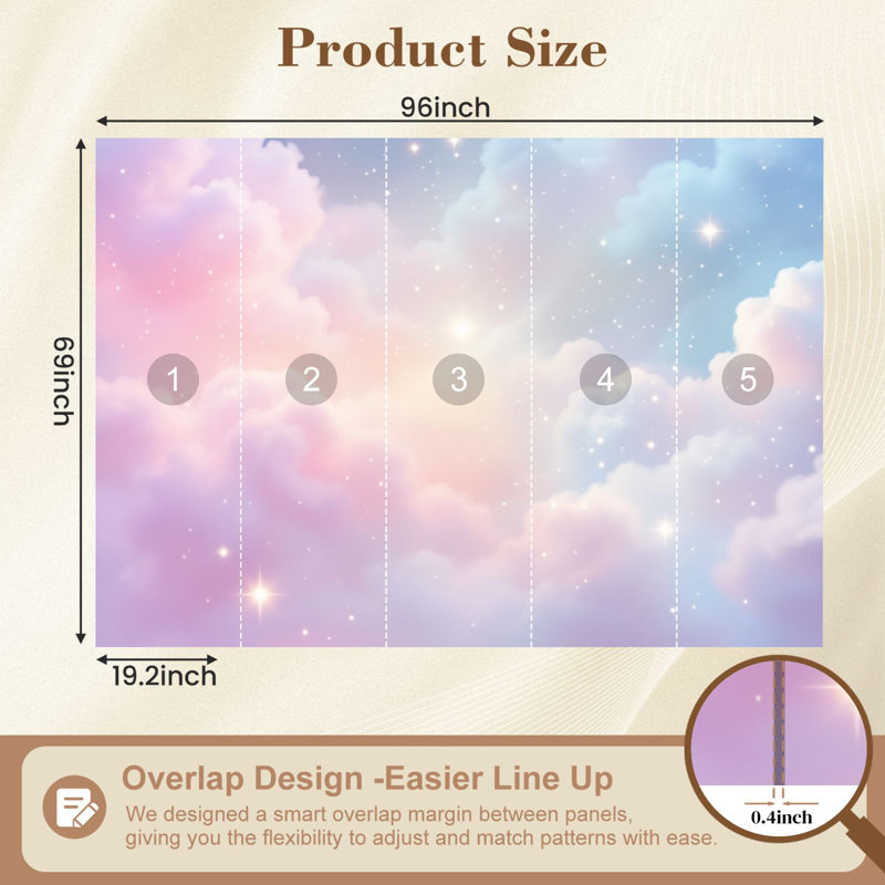 Papier peint adhésif Boho Pastel Dreamy Clouds, L 96 po x l 69 po