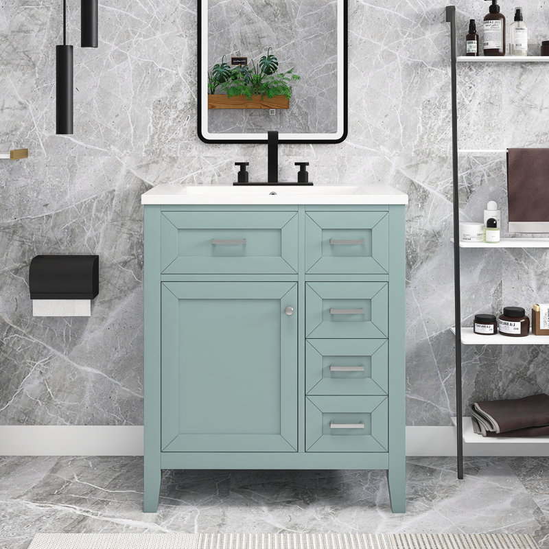 Mykeisha 30 " W Freestanding Standard Free Standing 1 Single Vanity Bathroom Vanity With Ceramic Top, Silver