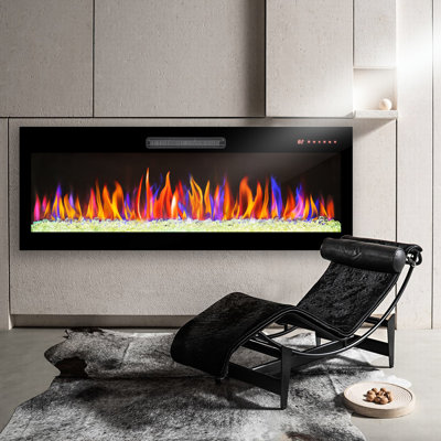 60 Inch Electric Fireplace, Multi Color Flame & Options, 1400W Heat, Remote, Double Protection System 60" Recessed , Heater, Stable Performance