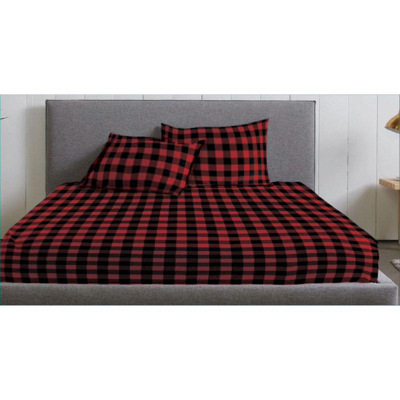 Flannel Plaid Sheet Set, Full Sheet Set + Fitted Sheet + 2 Pillowcases, White