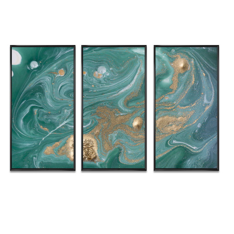 Nature verte et marbre doré - ensemble d'art mural sur toile Glam, H 28 po x l 36 po, Noir