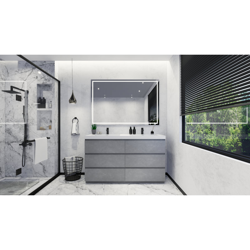 Ensemble de meuble-lavabo double 59 po Chelsei, Gris ciment