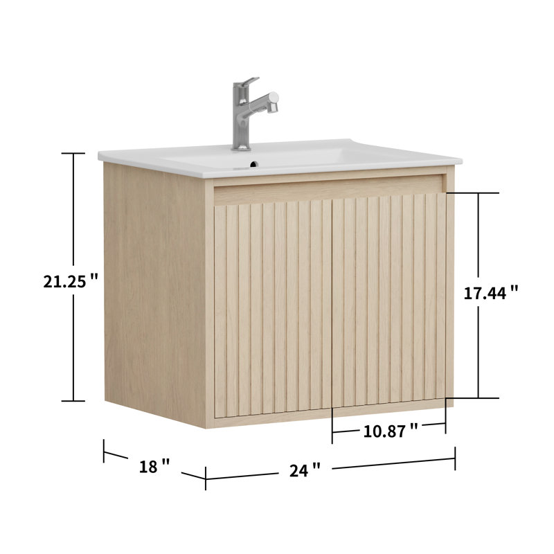 Mena 24" Wall-Mounted Single Vanity with Porcelain Top & Sink, Pre Assembled, 24"