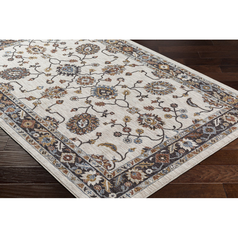 Rectangle oriental tissé à la machine recyclé P.E.T. Tapis beige / brun, Rectangle 6 pi 7 po x 9 pi