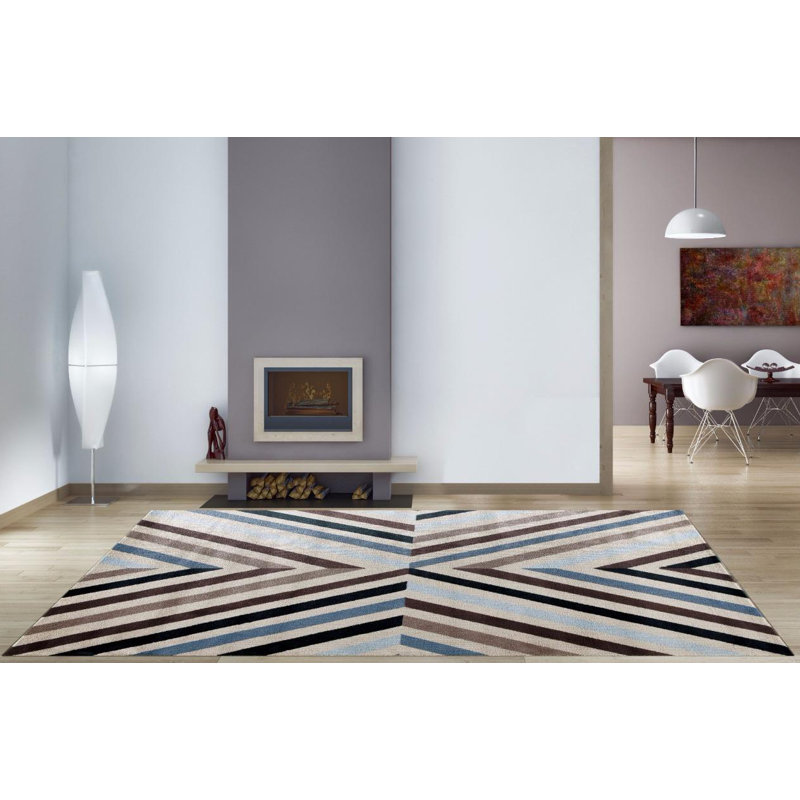 Tapis décoratif d’intérieur/d’extérieur bleu/brun Bennet, Rectangle 5 pi 2 po x 7 pi 2 po