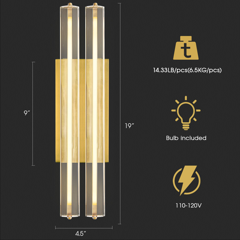 Dimmable Led Wallchiere Crystal Wall Light, Brass