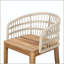 Tabouret de bar d'extérieur en bois et corde - finition teck avec coussin beige