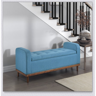 Mid-Century Modern Lift Top Storage Bench with Tufted Upholstery and Solid Wood Walnut Finish, Perfect for Extra Seating and Storage