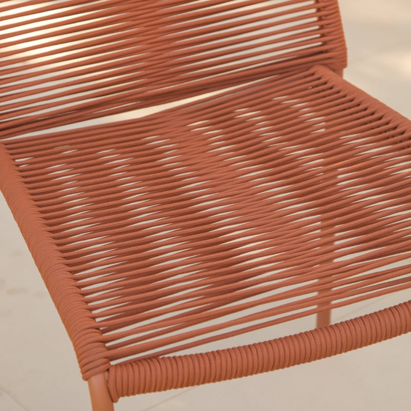 4 Seater Round Wooden Garden Set with Khaki Chairs, Orange