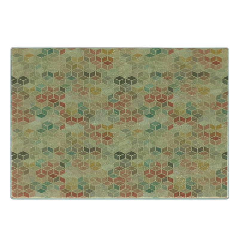 Ambesonne Geometric Tempered Glass Cutting Board Retro Cube Pattern Multicolor