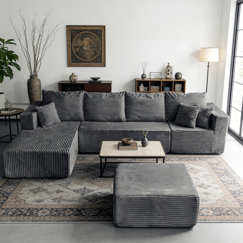 Canapé modulaire en forme de U 133,86 "avec repose-pieds amovible, Gris
