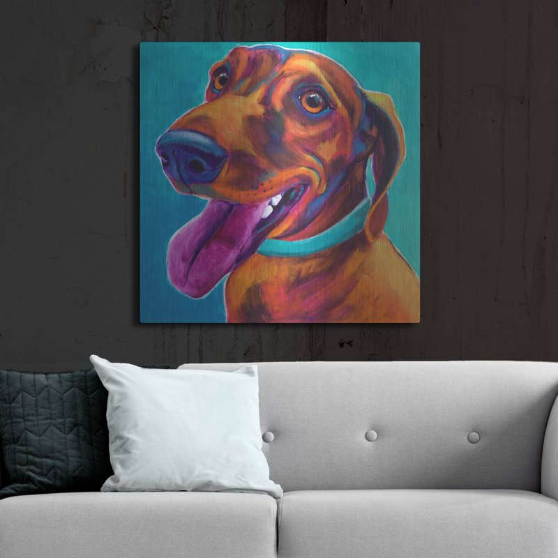 «Dachshund - Turquoise» par Dawg Painter, H 36 po x l 36 po