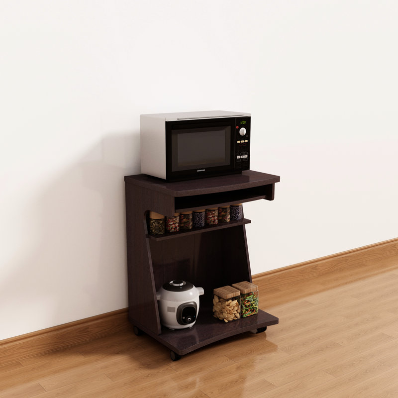 Chariot utilitaire de couleur, comprenant une tablette coulissante et deux tablettes de rangement, polyvalent pour la cuisine, le micro-ondes, les besoins en ordinateur, le chariot de stabilité à roulettes verrouillables avec coins arrondis, trois tablettes