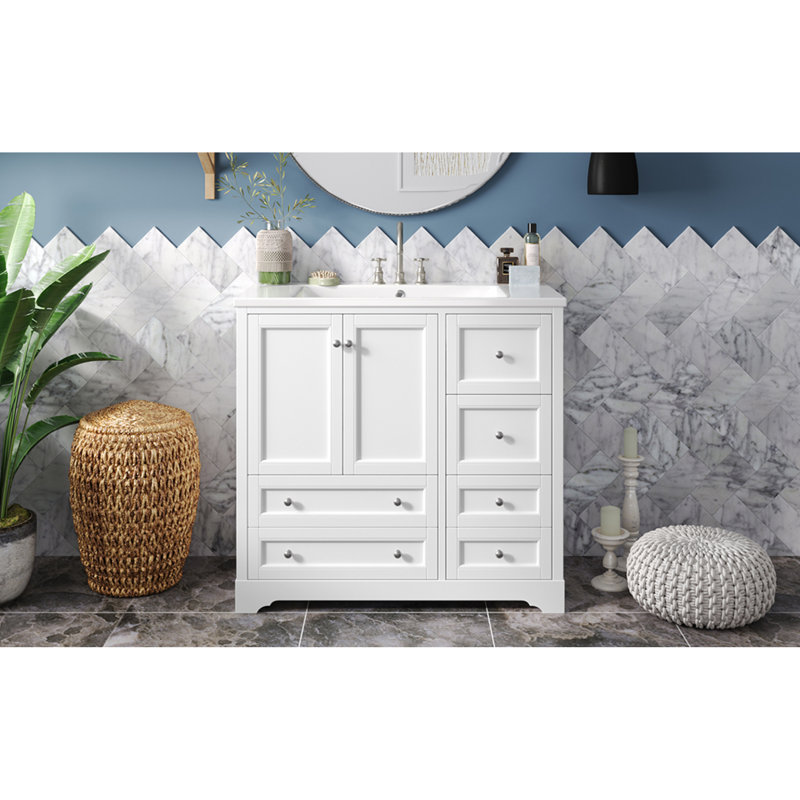 Élégant meuble-lavabo en bois massif avec lavabo en résine durable de style moderne pour les espaces organisés