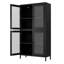 Armoire en métal noir avec 4 tablettes et portes en verre trempé - autoportante pour le bureau, le salon, la cuisine