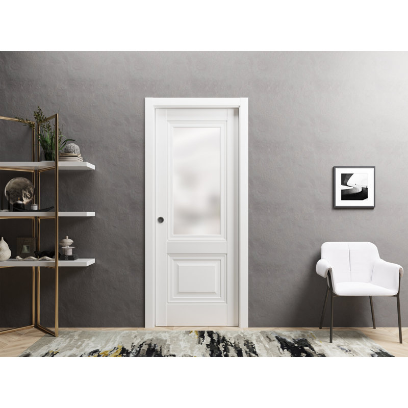 Porte blanche à panneau en verre Lucia, 18 po x 84 po