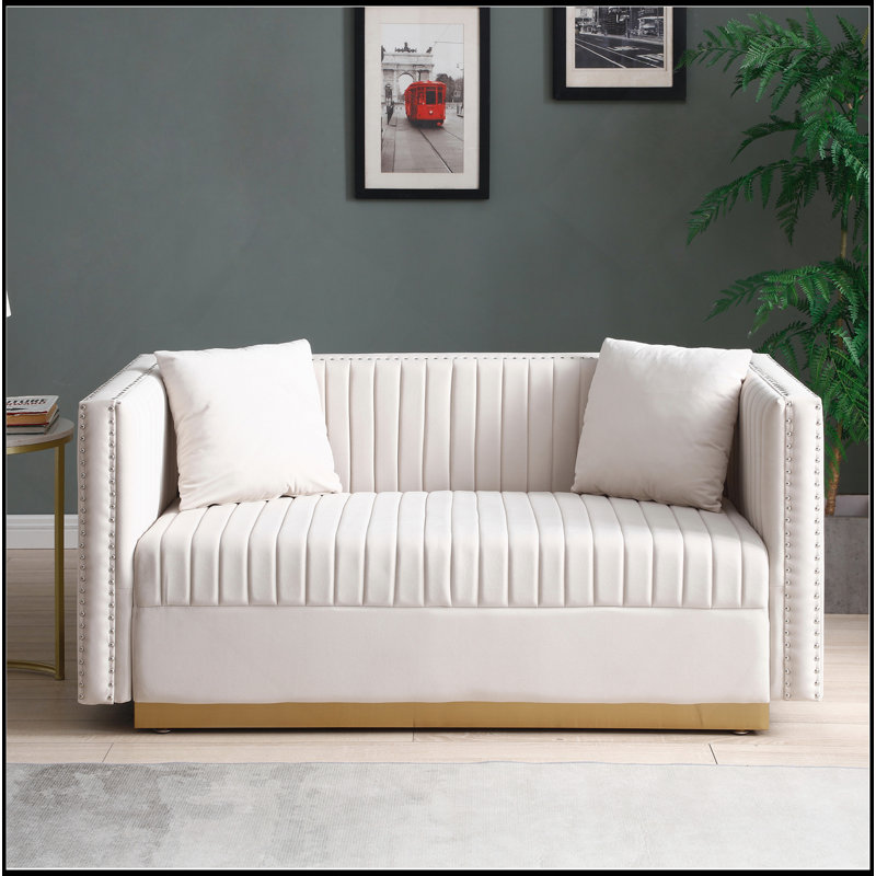 Ensemble de causeuse en velours touffeté à canaux verticaux Contemporary, Beige