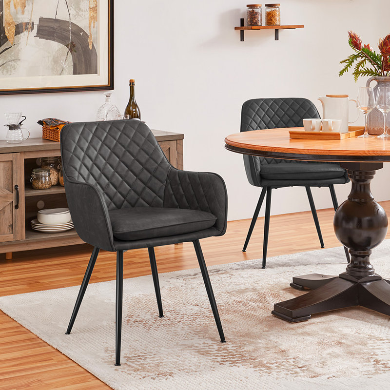 Upholstered Dining Chair with Modern Tufted PU Leather, Dark Grey