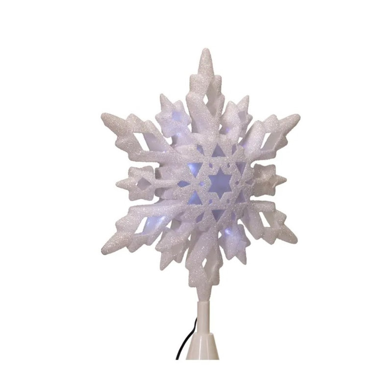 Kurt Adler Glitter LED Christmas Snowflake Treetop, Cool White, 10in