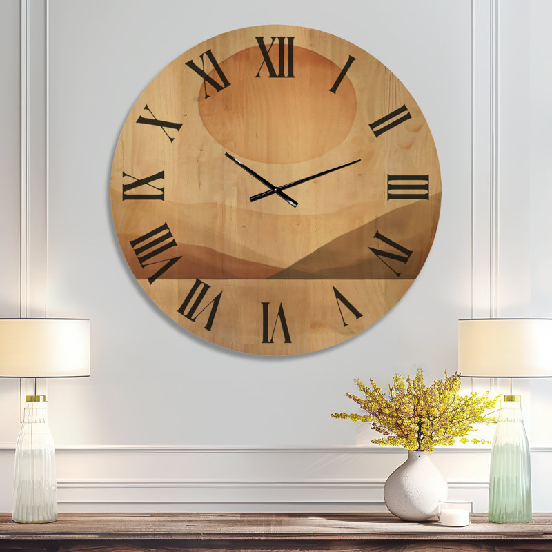 Horloge murale bohème marron « Soleil chaud sur les collines », imprimée sur bois, Extra Large