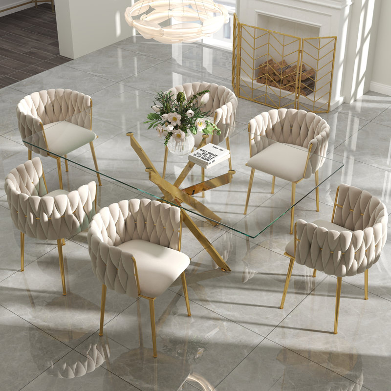 Ensemble de salle à manger Antli, Beige, 29.5"H x 71"L x 31.5"W, Doré