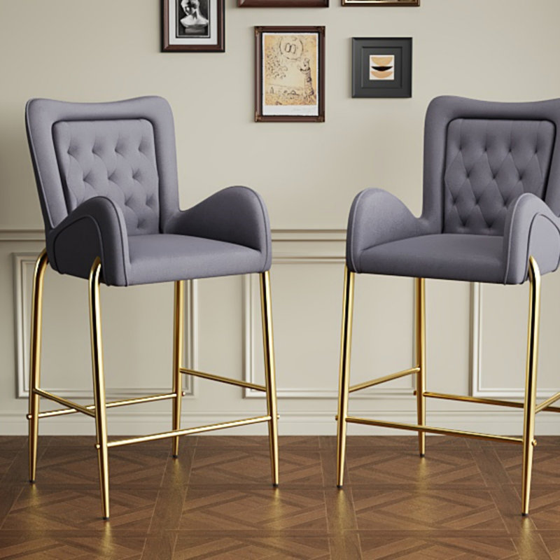 28.75 Inch Counter Height Bar Stools, Set Of 2, Velvet Fabric With Golden Legs And Footrests, Durable And Stylish Seating, Bar Stool