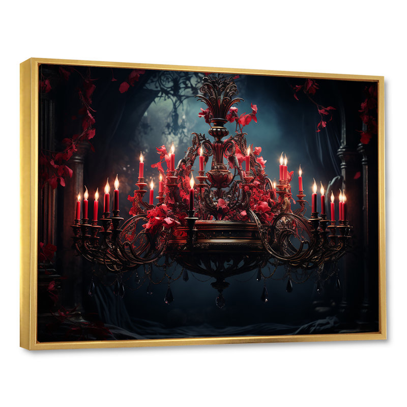 Lustre rouge gothique Grace - art mural lustre, Cadre flottant doré, H 34 po x l 44 po x P 1,5 po